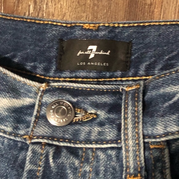 7 For All Mankind Jeans Women's 28 Easy Straight Leg Button Fly Distressed Denim - Picture 2 of 9